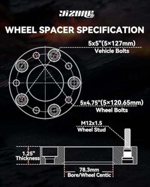 Wheel Adapters for Grand Caravan, Pacifica, Town & Country, 1.25 5×5 to 5×4.75