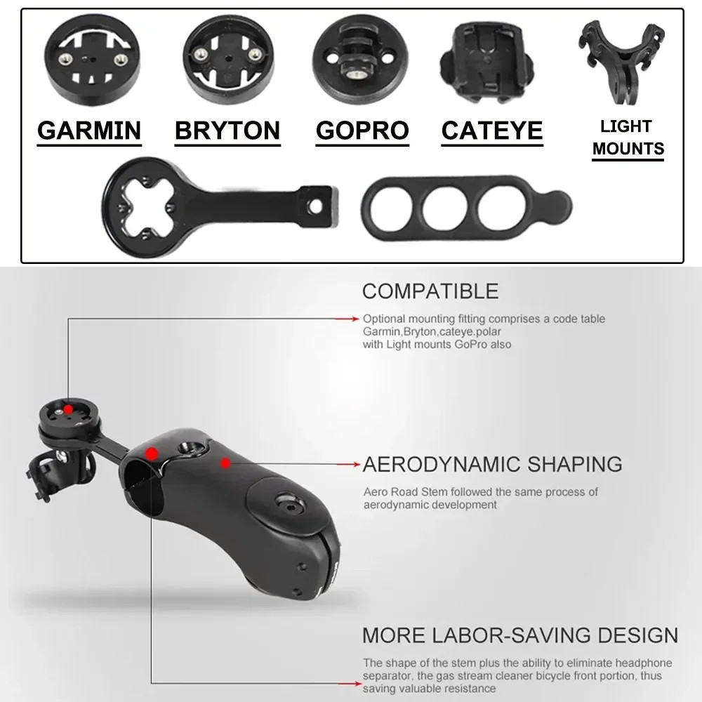 Bicycle Stem 3 Degrees Aero Stem Carbon MTB/Road Bike Stem with Computer Mounts