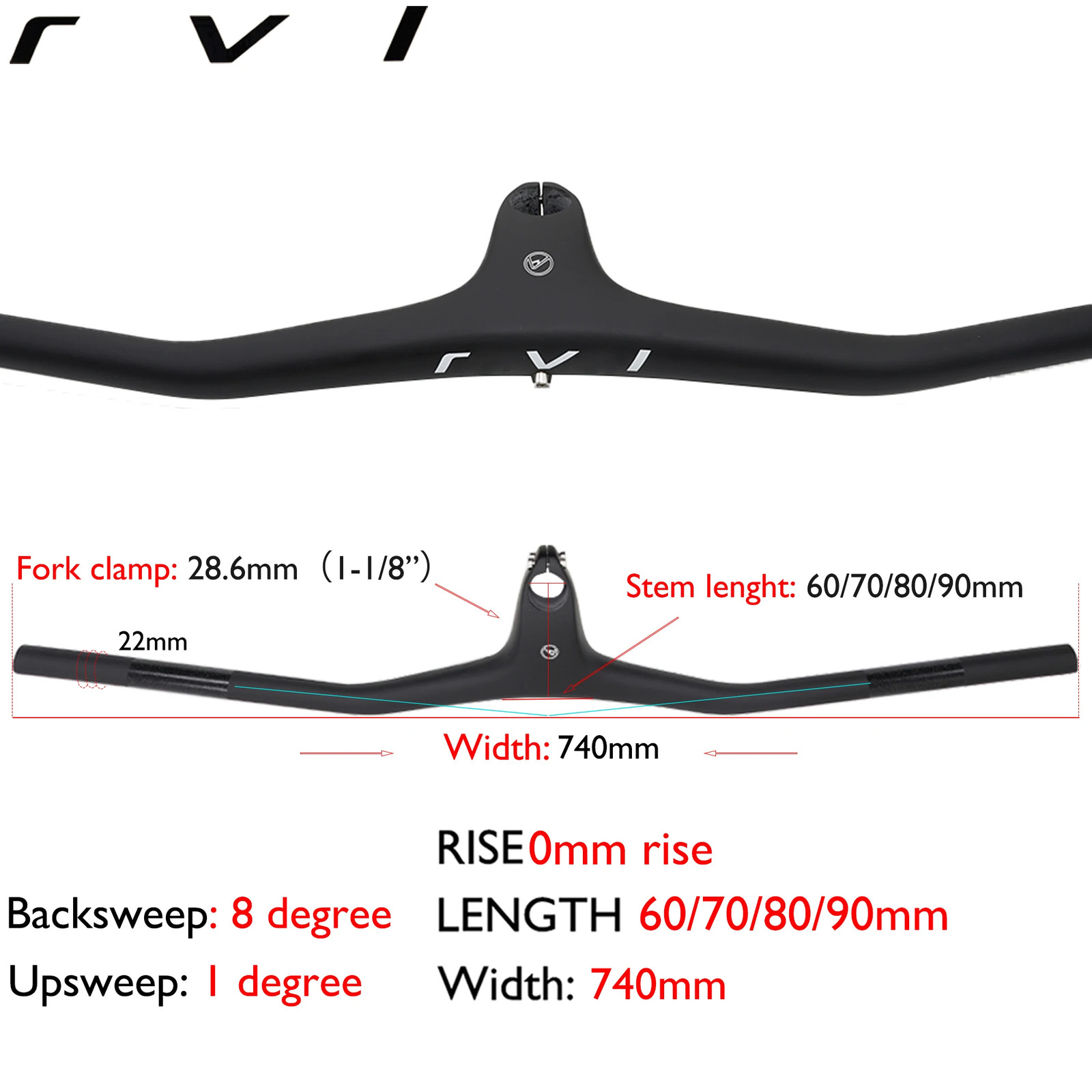 Light Weight Carbon Fiber Integrated MTB Bicycle Handlebar 28.6mm 740mm