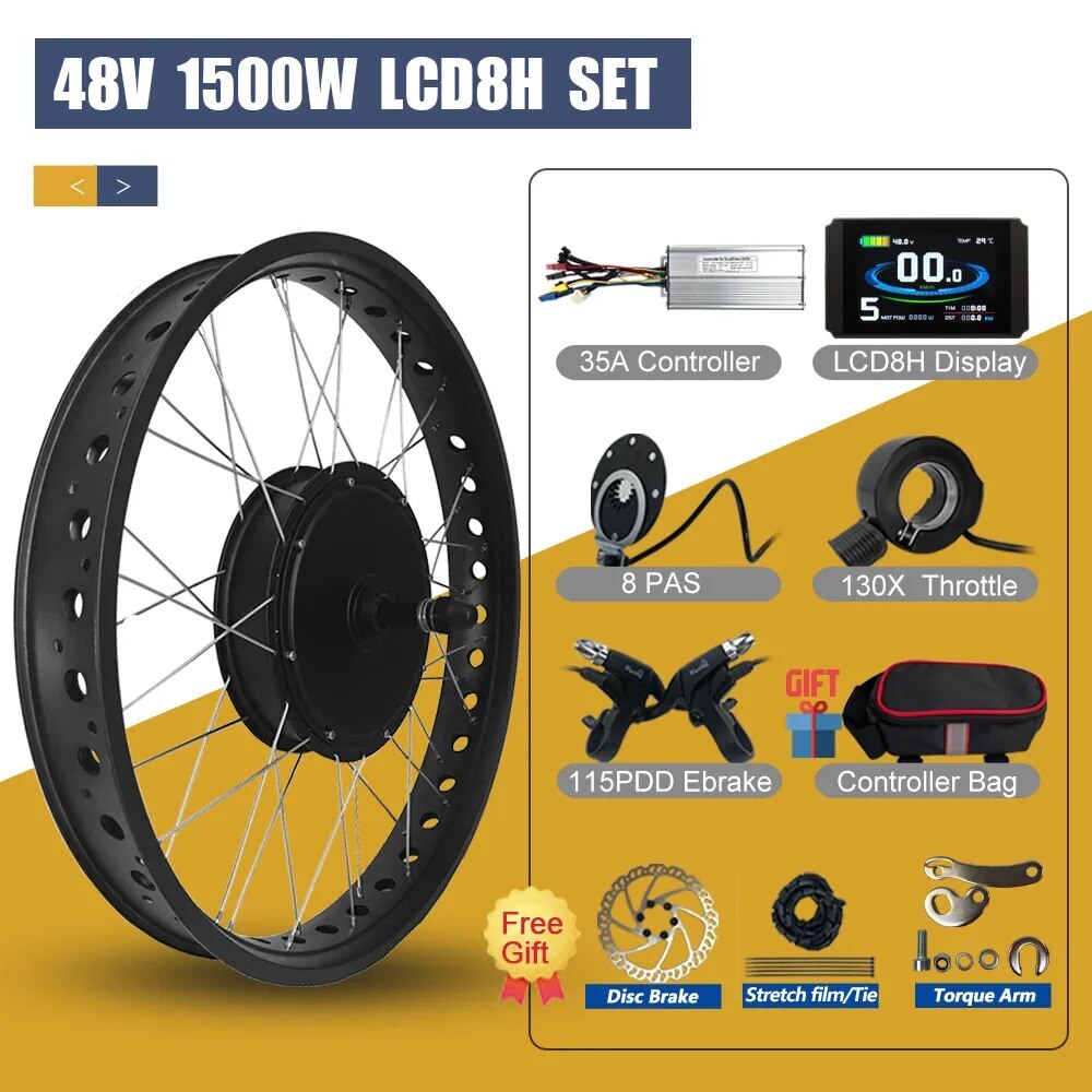 Snow E-bike Conversion Kit 20/26in 48V 1500W Rear Rotate Hub Motor Wheel