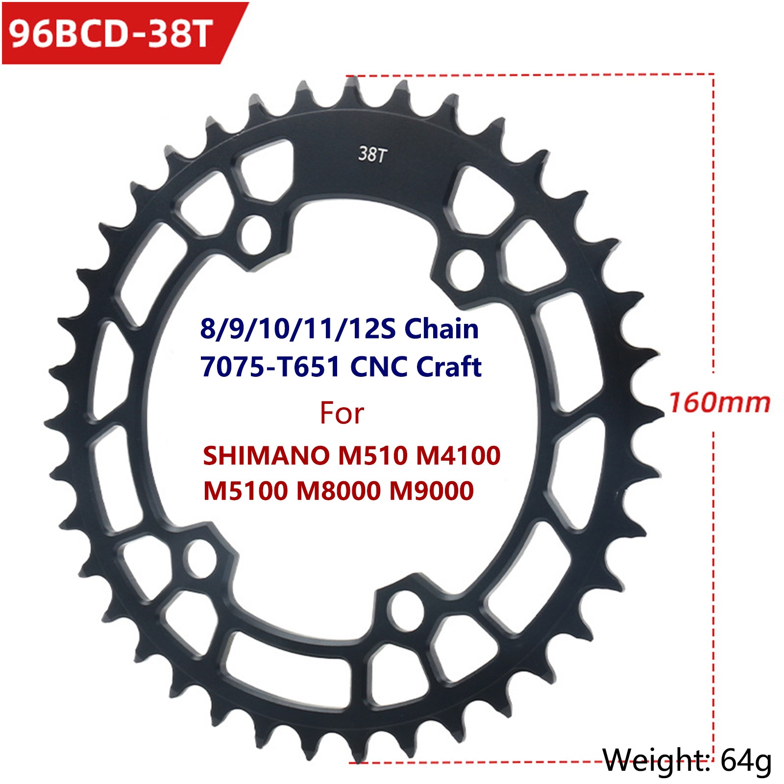 Bike Chainring 96BCD Narrow Wide Tooth MTB for XT SLX M6000 M7000 M8000 M9000