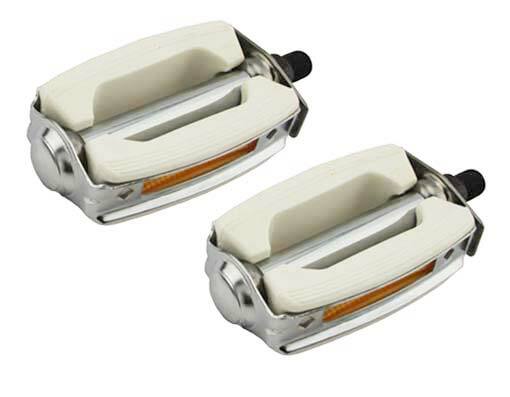 ABSOLUTE BICYCLE KRATE RUBBER PEDALS IN WHITE/CHROME COMPATIBLE WITH 1/2 CRANK.