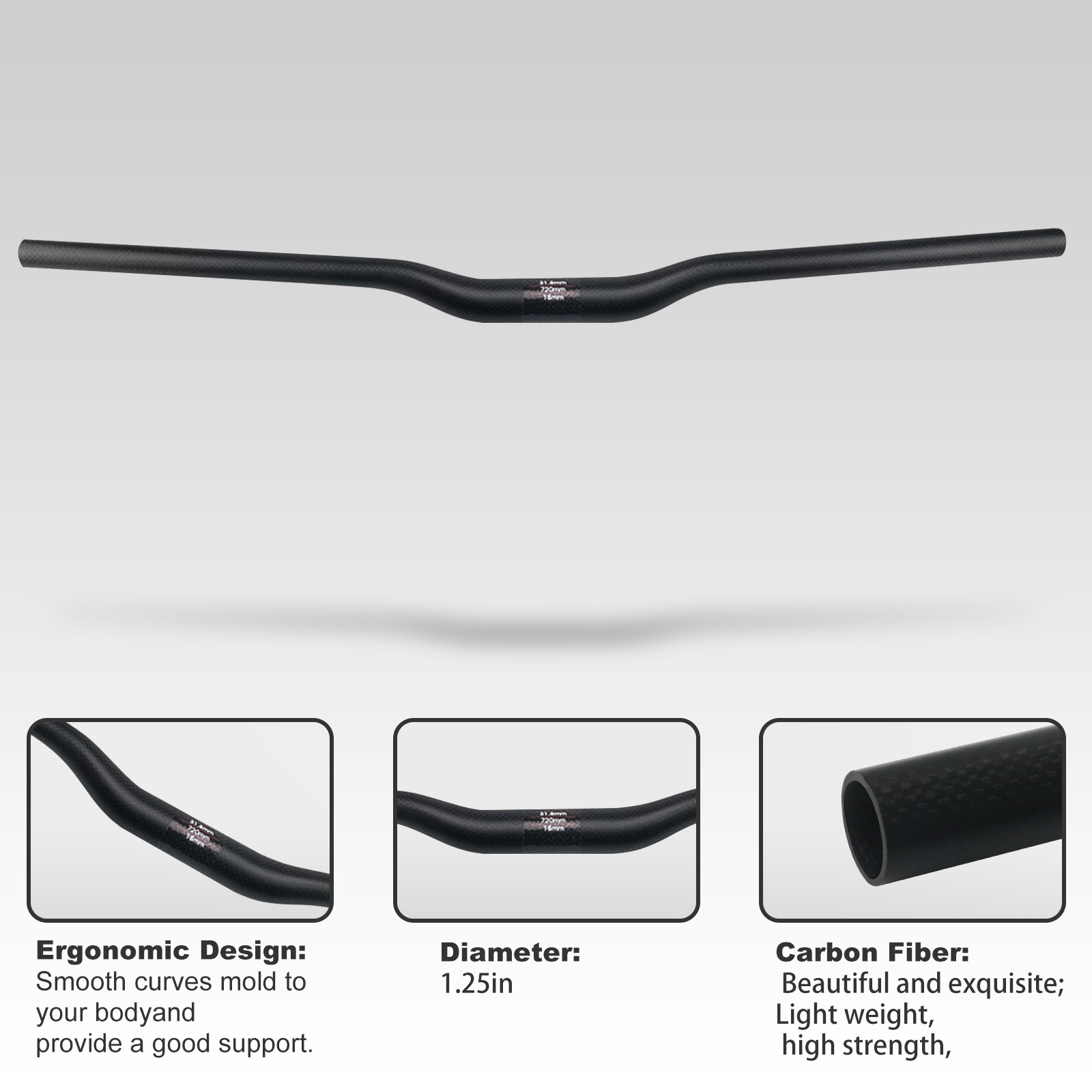 Carbon MTB Handlebar Integrated Stem Mountain Bike Riser Bar Downhill Bike 1-1/8