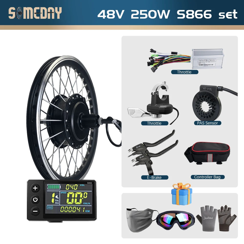 36V 48V 250W E-bike Conversion Kit Brushless Rear Cassette Hub Motor Wheel