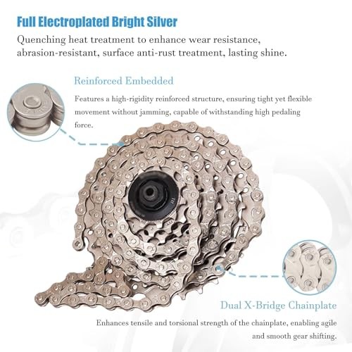 Universal 6 7 8 Speed Bike Chain, Nickel Plated Anti-Rust Chain for Silver
