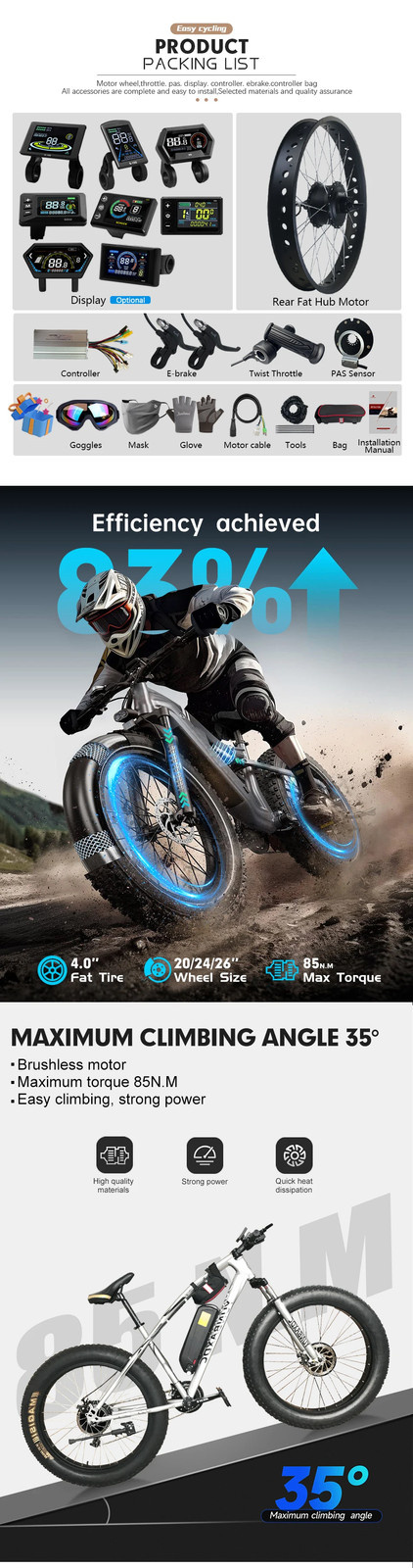 E-bike Conversion Kit 48V 750W 4.0 Tyre Brushless Rear Rotate Hub Motor Wheel