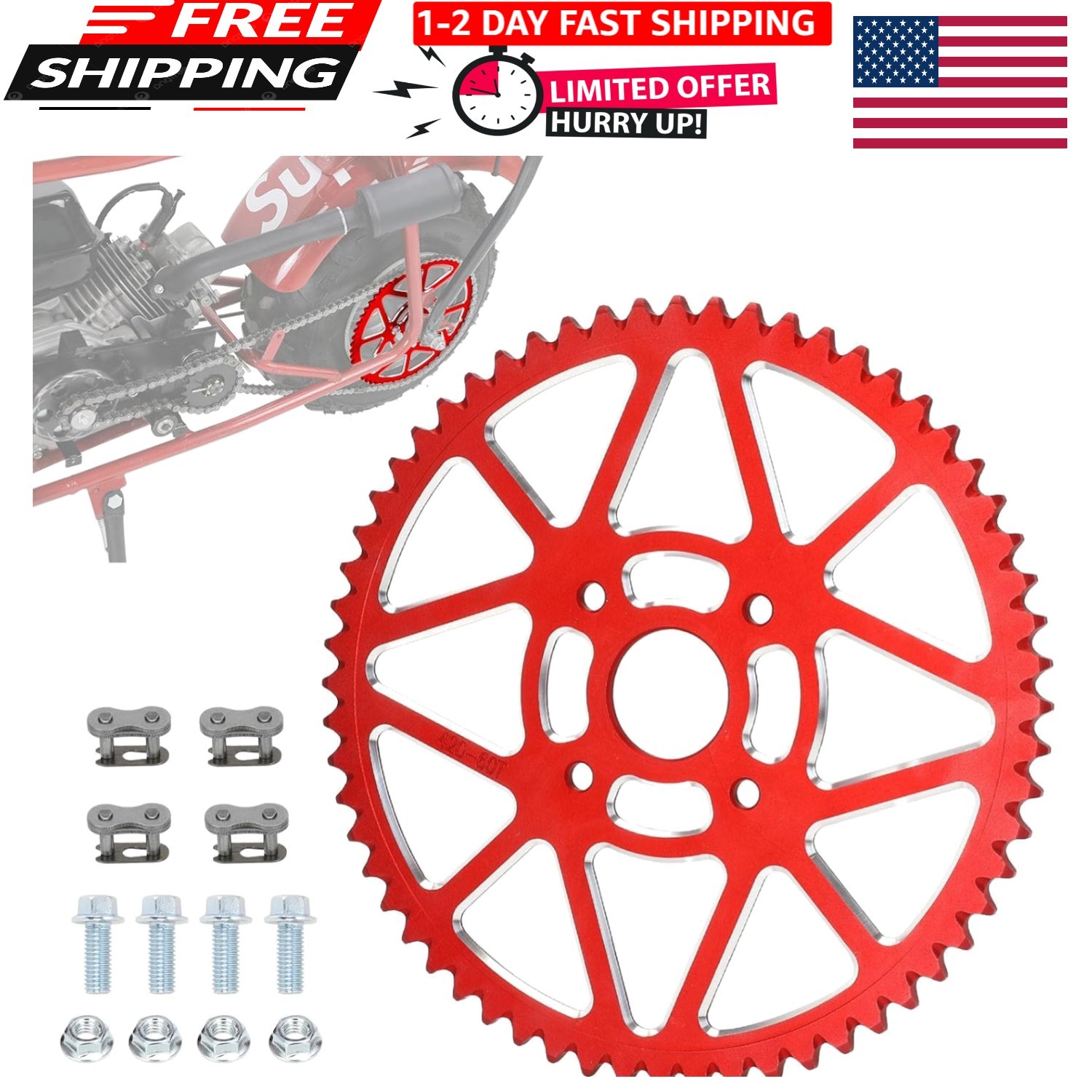 Lightweight 60T Sprocket for Mini Bikes – 7075 Aluminum Alloy, Optimized Torque
