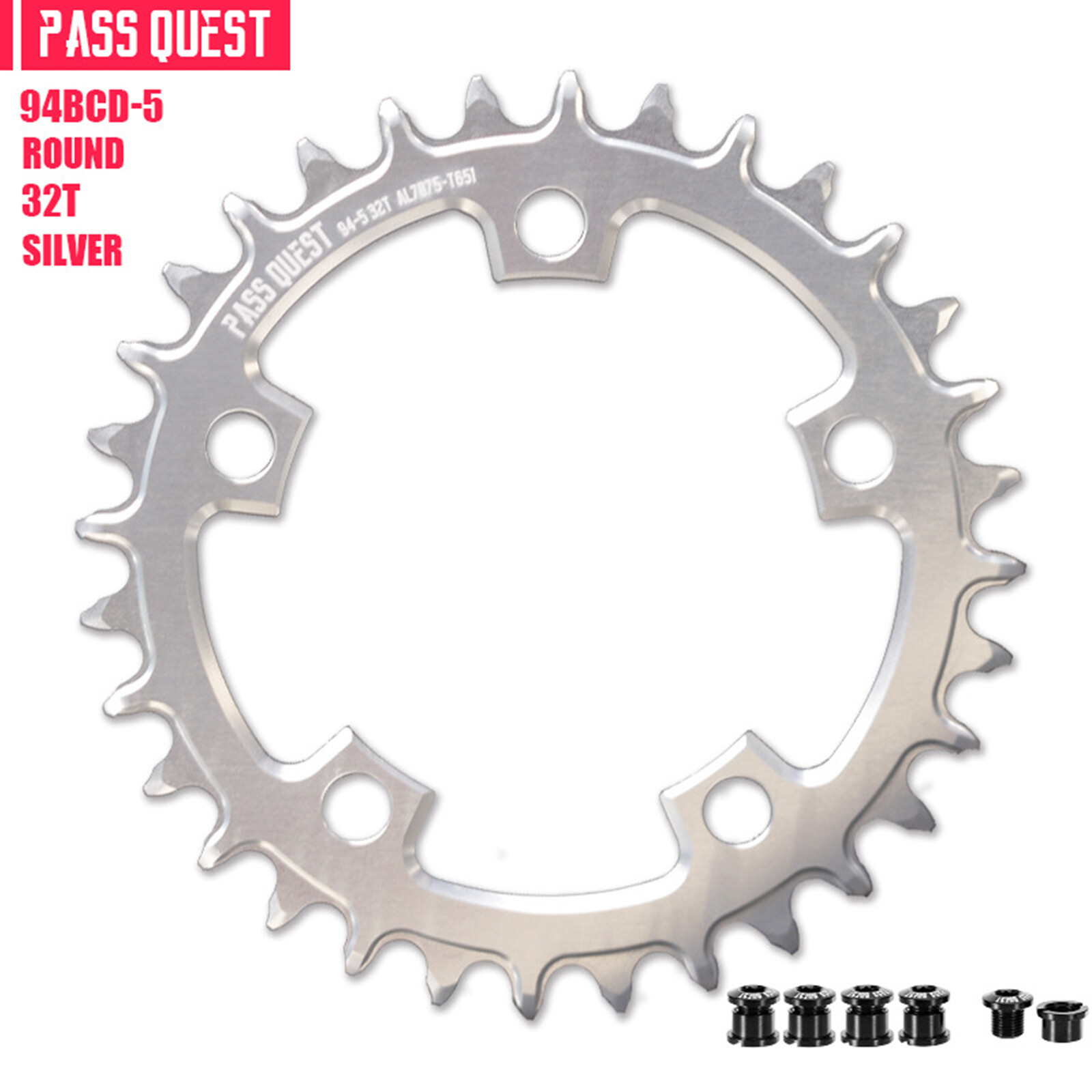 PASS QUEST 94 BCD 5Arm Bicycle Chain wheel ROUND Narrow Wide Chainring 32-36Tape
