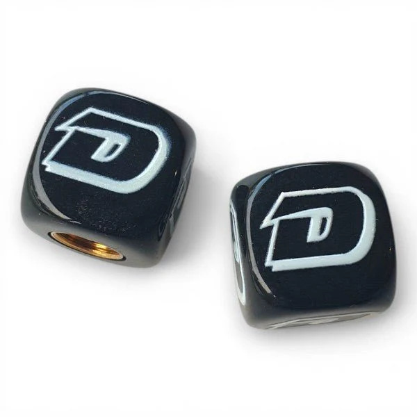 Dyno – D logo – one color Dice Tire Valve Caps (Pair) – BLACK