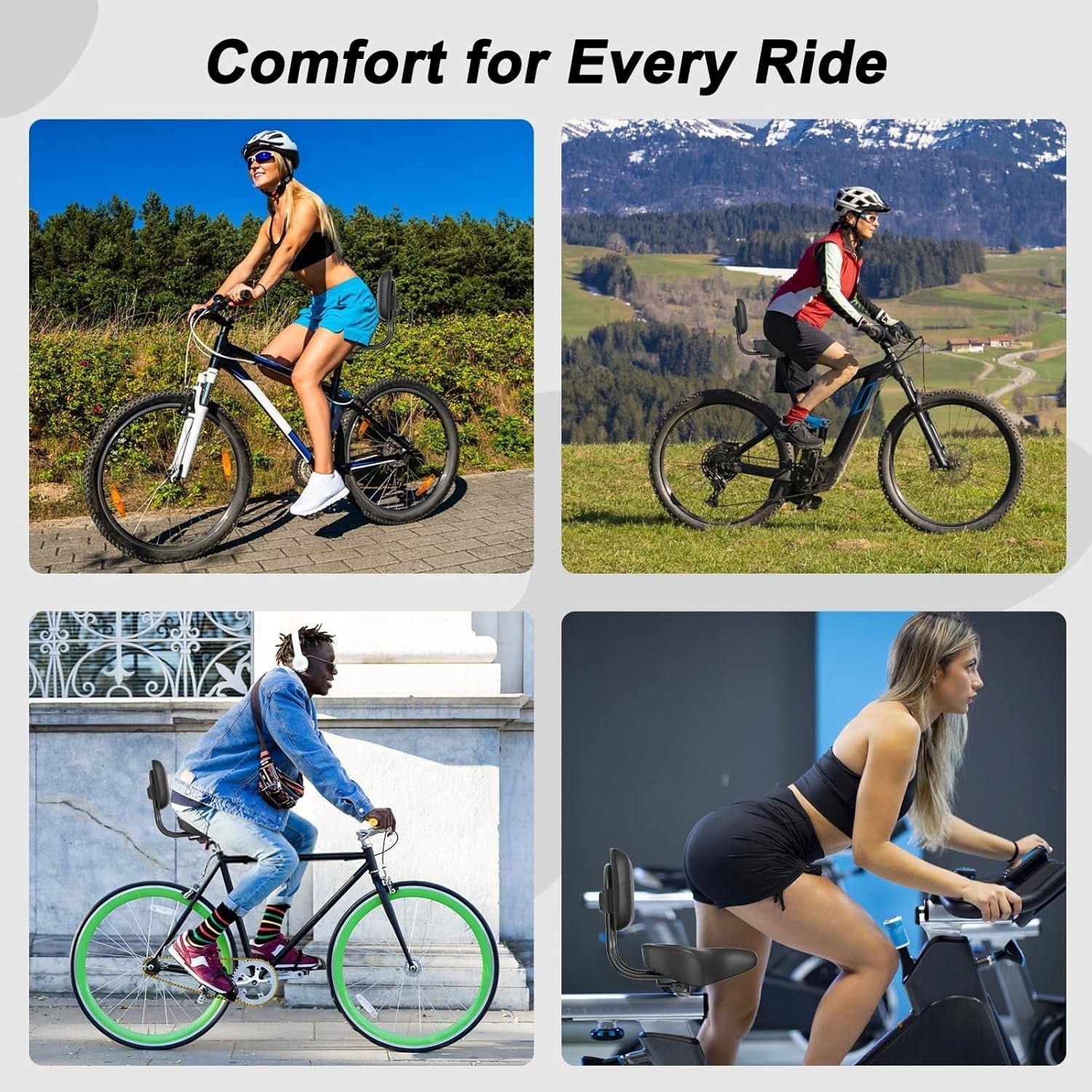 Asiento de bicicleta extragrande con respaldo, acolchado de 11,5″×9,5″ de ancho