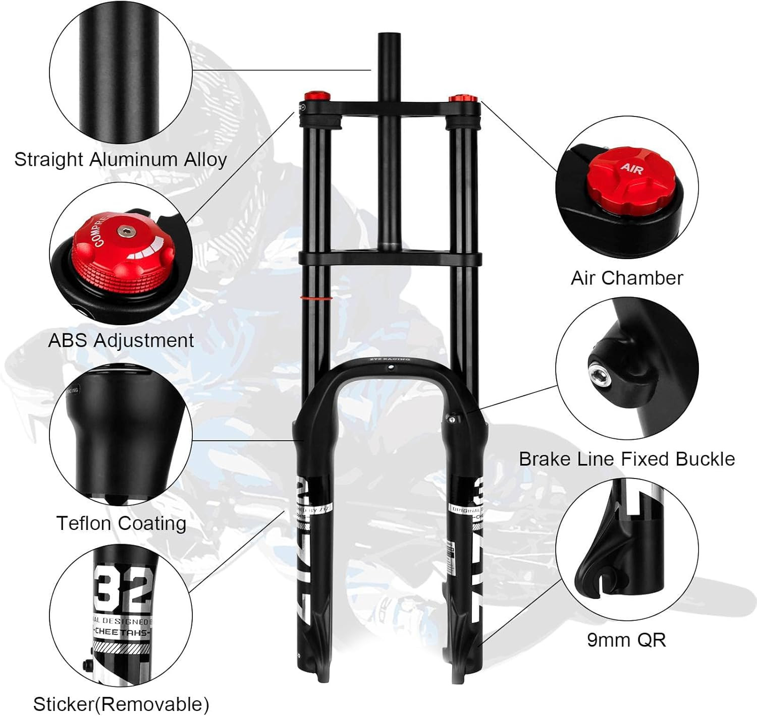 20/26 Inch 4.0 Fat Tire Bike Air Suspension Fork – 180Mm Travel, 135Mm Hub Spaci