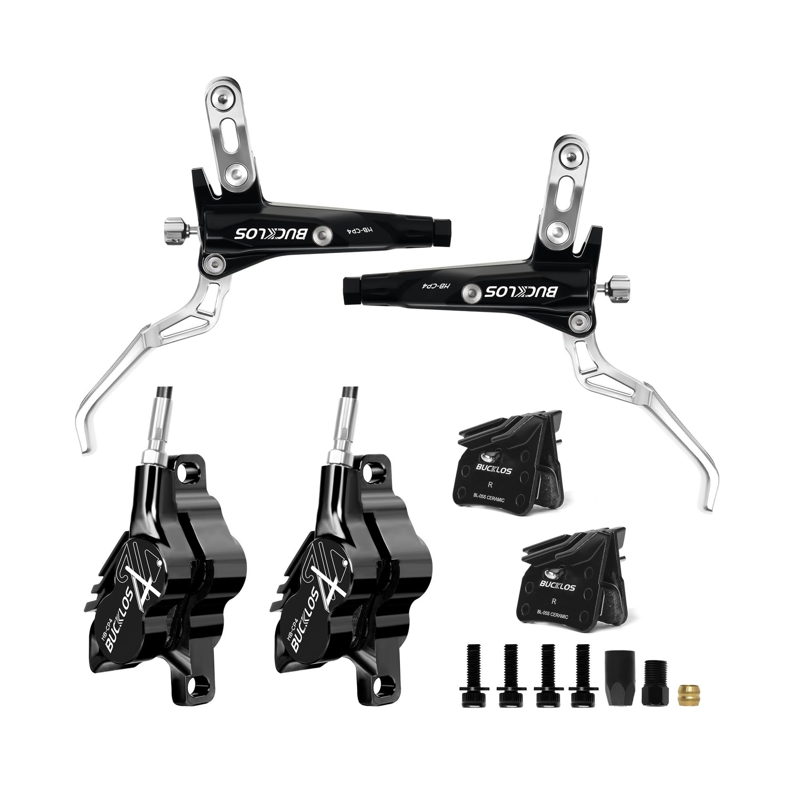 BUCKLOS MTB Hydraulic Disc Brake Set 4 Pistons Front 850mm and Rear 1550mm Hy…