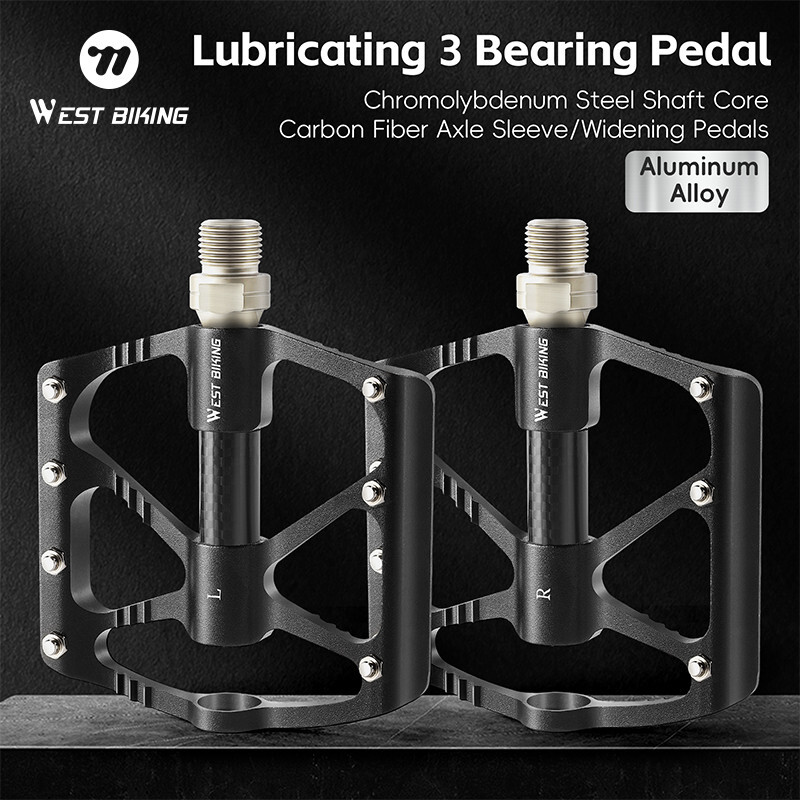 WEST BIKING Bicycle Pedals Carbon Fiber Axle Bike Pedals 3 Bearing 9/16 in Black