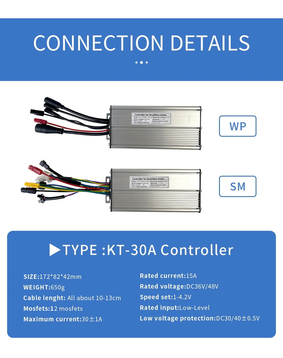 Electric Bicycle KT Sinewave Controller 36V 48V 250W-1000W SM/Waterproof Plug