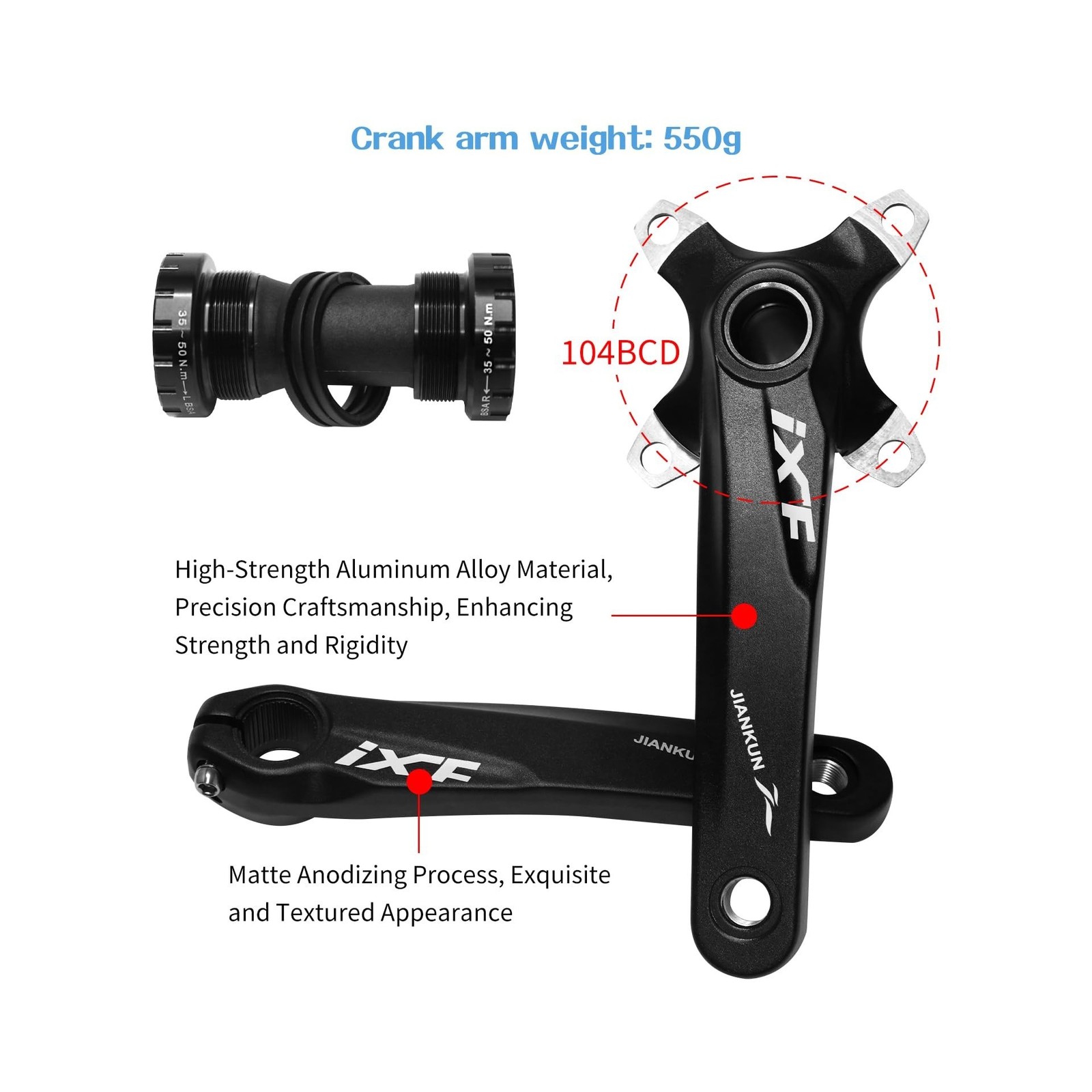 ZTZ Mountain Bike 170mm Crankset with 104 BCD 32/34/36/38T Chainring, Aluminu…