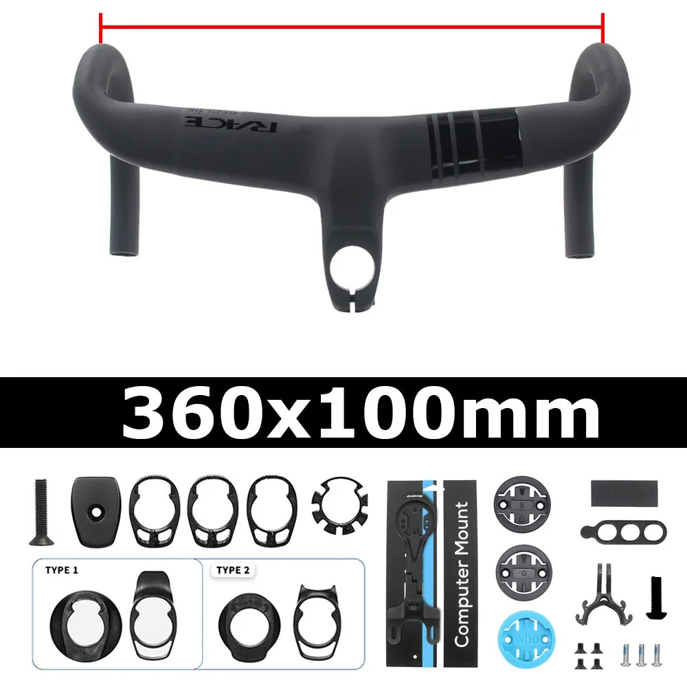 Full Carbon Internal Cable Integrated Road Bike Handlebar -10 Degree 360-420mm