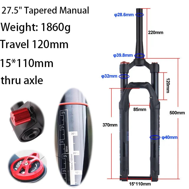 27.5/29inch Mountain Bike Thru Axle Rebound Adjustment Boost Suspension Air Fork