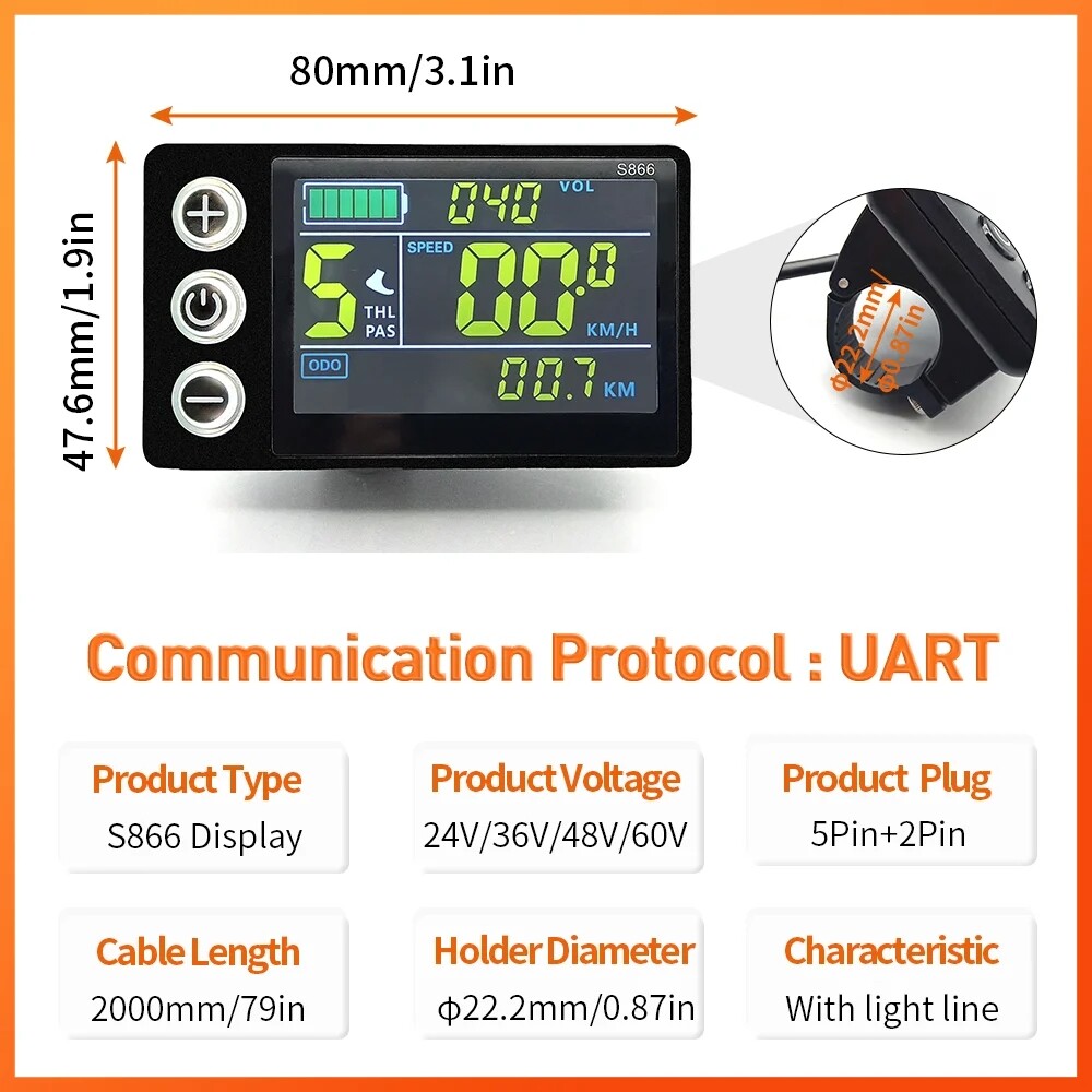 E-bike 250W-1000W 17-30A Sine Wave Controller+S866 Display+Thumb Throttle Kits