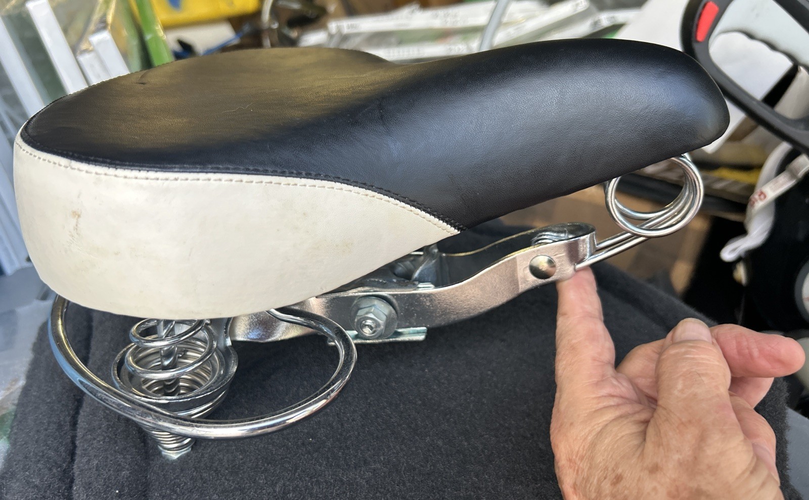 Retro Beach Cruiser Bike Seat White Black Wide Comfort Saddle Crash Rail
