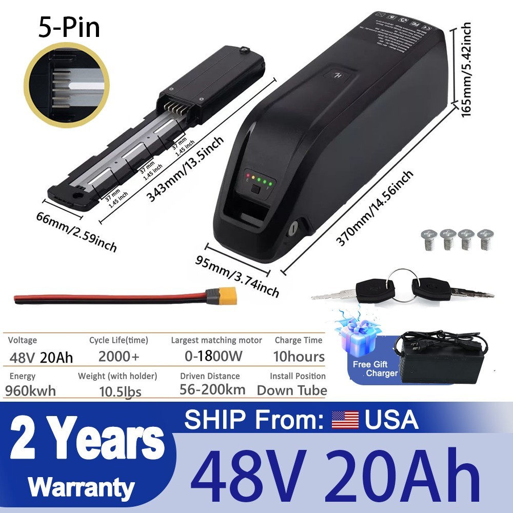 48V Hailong Lithium Ebike Battery 20Ah 5Pin with Charger For Electric Bike Motor