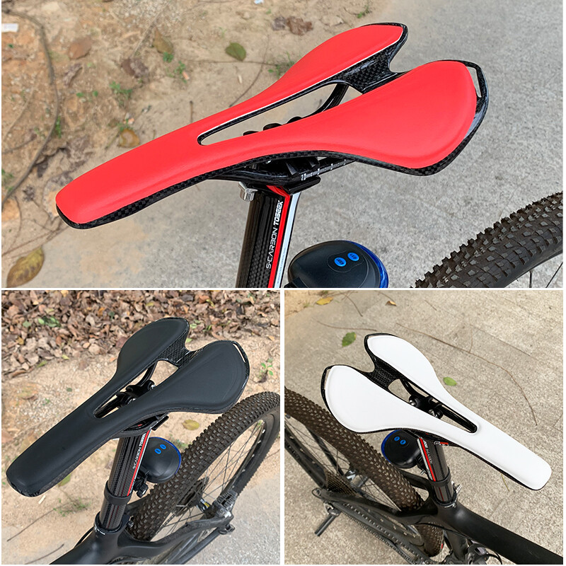 Bicycle Saddle Carbon Fiber Leather Seat Oval Rail MTB Road Racing Bike Saddles
