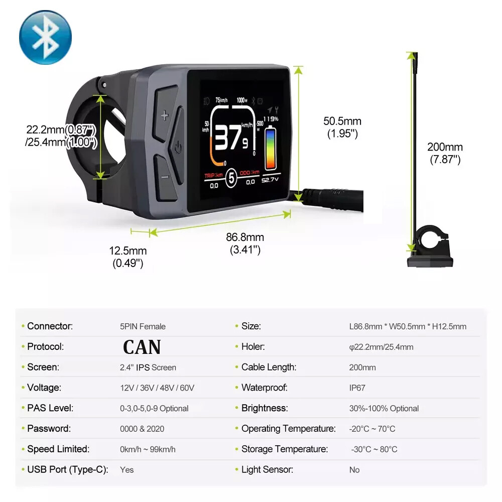 EKD01 Display CAN Protocol Bluetooth For Bafang Mid Motor BBS01 BBS02 BBS-HD