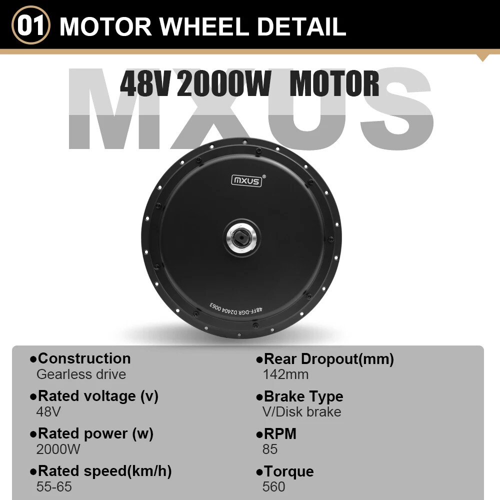 48V 2000W Electric Bike 20-29 Inch 700C X3.0 Rear Motor Wheel Kit Dropout 142mm