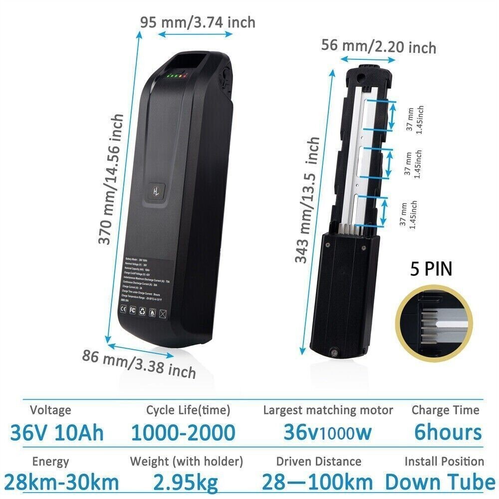 36V Lithium Hailong Ebike Battery 5-Pin for 48V 200W-1000W Electric Bike 30A BMS
