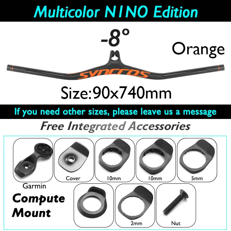 -8/-17/-25 Degree Carbon Fiber Mountain Bike Integrated Handlebar 90*740mm