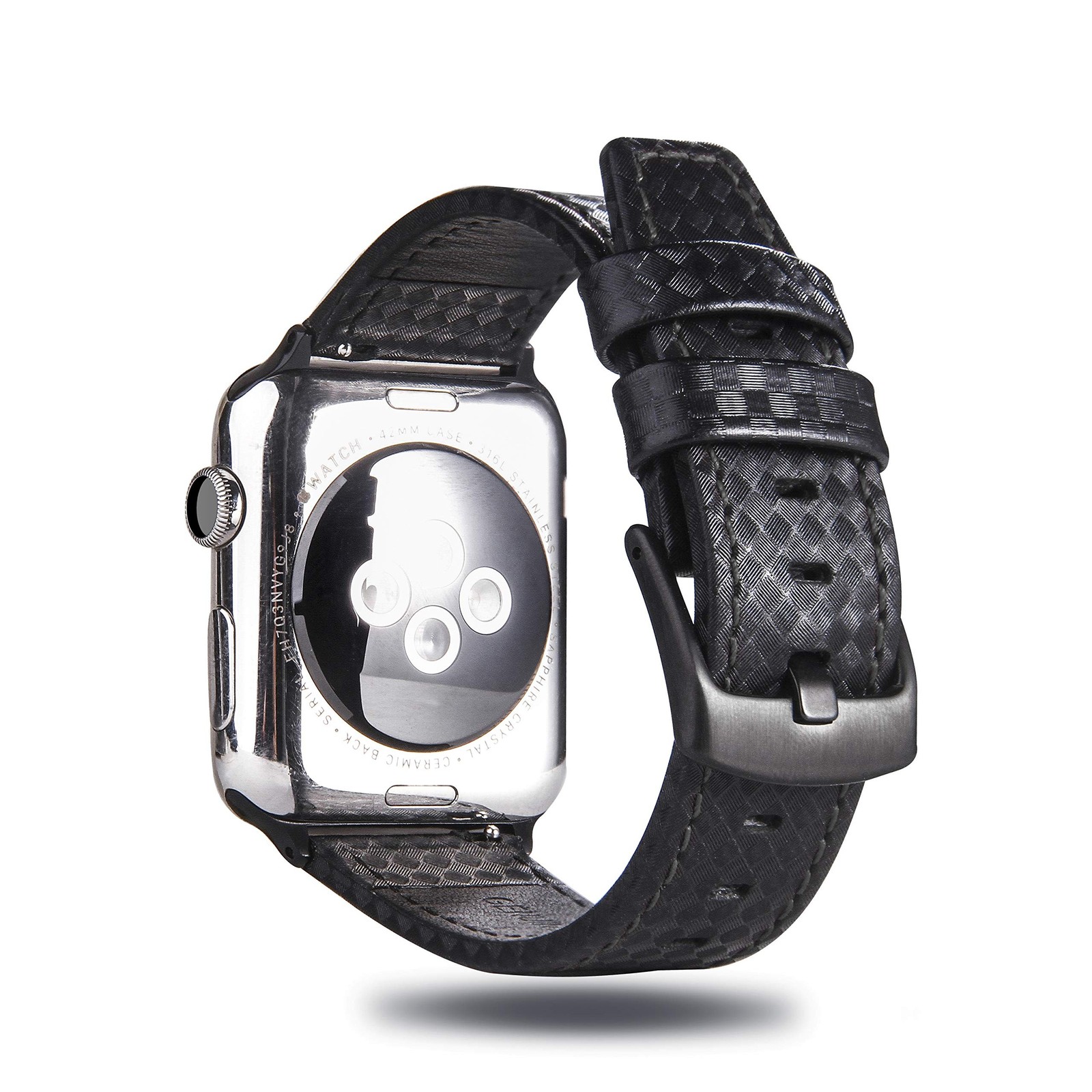 MeShow 44mm 42mm Genuine Leather Carbon Fiber Embossed Pattern with Stitching…