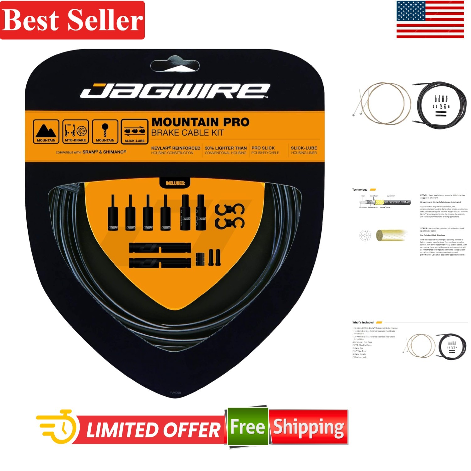 Mountain Bike Brake Cable Kit – Complete with Installation Components, 1500mm