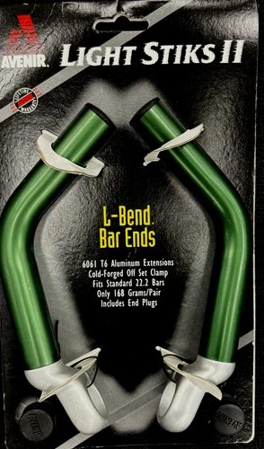 NOS Vintage Avenir Light Sticks II L-Bend Bar Ends Green for 22.2 Bars
