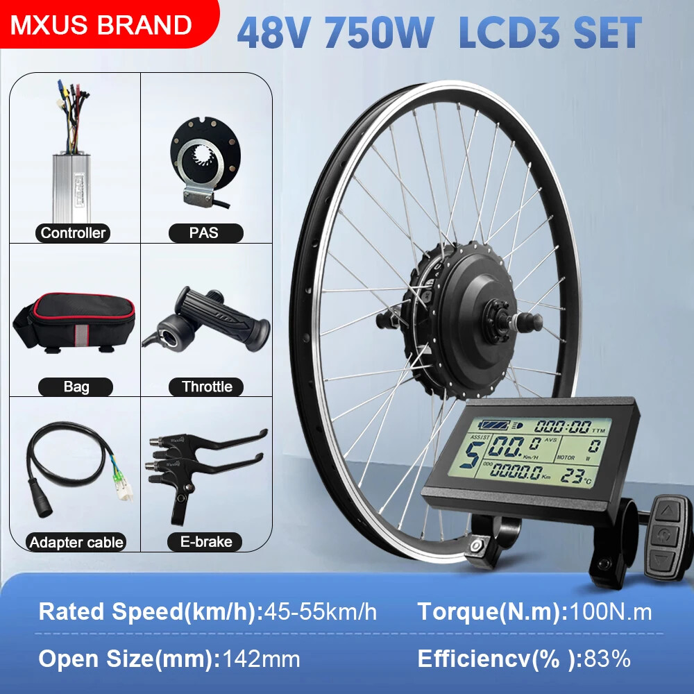 E-bike Conversion Kit 48V 750W Brushless Rear Hub Motor Wheel 20-29Inch 700C