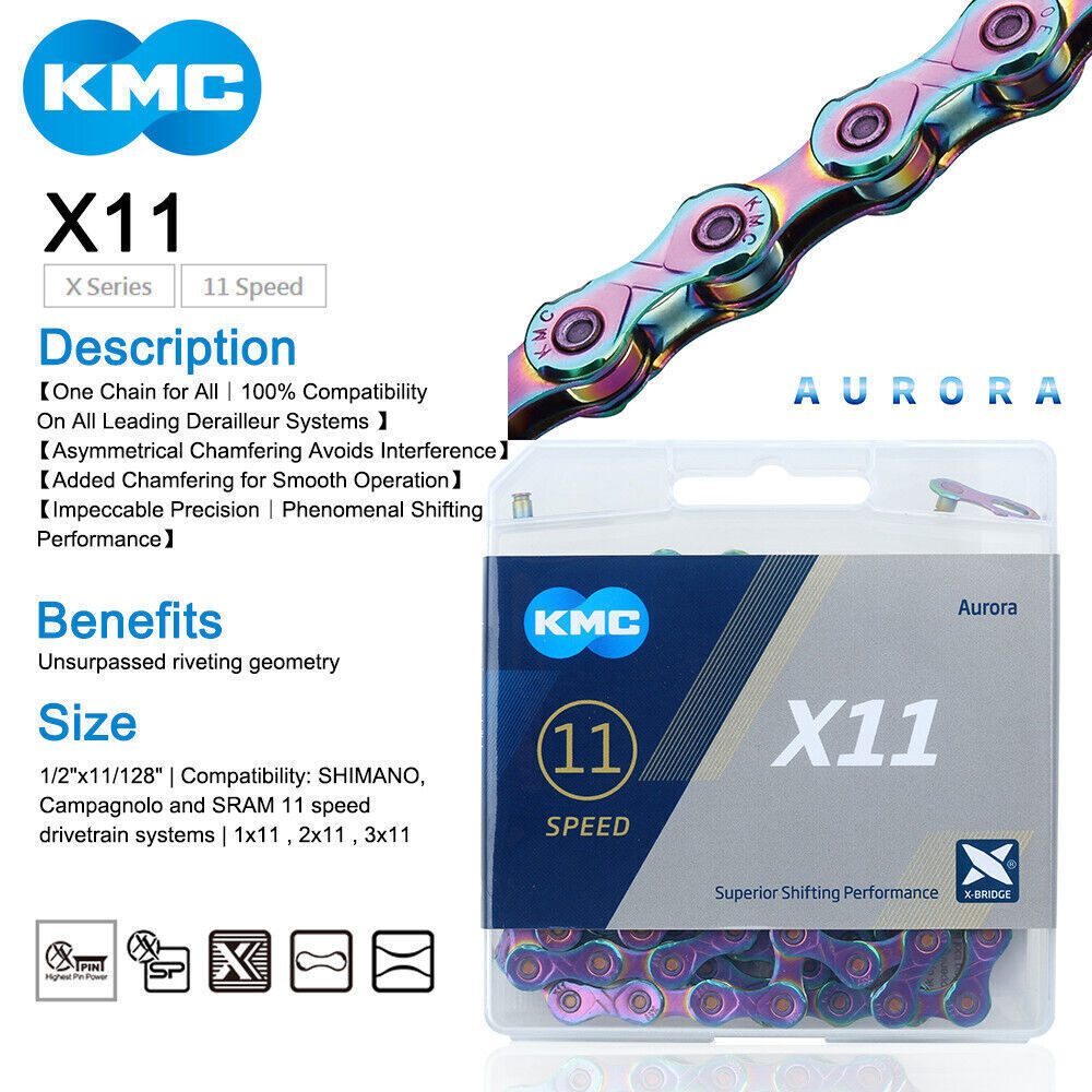 KMC X10 X11 X12 Chain Rainbow Aurora Shimano SRAM with 2 Quick Links