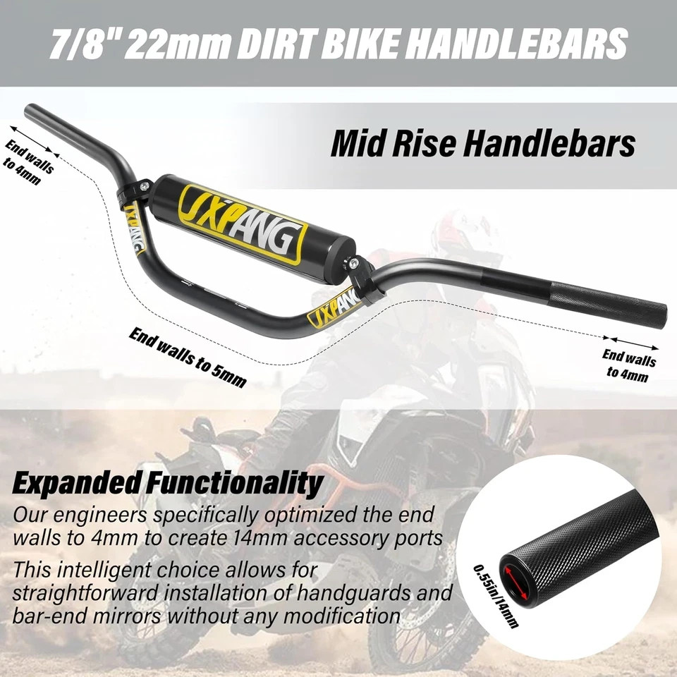 7/8″ 22Mm Dirt Bike Handlebars, High/Mid/Low Rise, CNC 6061-T6 Aluminum W/Foam P