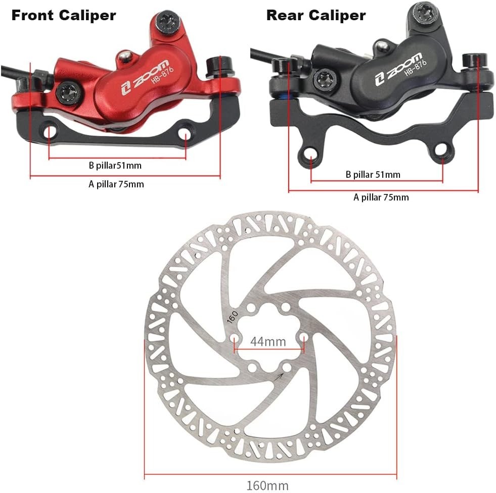 zoom HB876 4-Piston Pre-Bled Hydraulic Disc Brake Set for Mountain Bike, Bike…