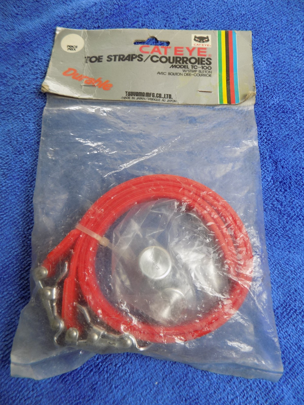 VINTAGE NEW IN PACKAGE CATEYE TSUYAMA TOE STRAPS W/BUTTONS TC-100 RED JAPAN