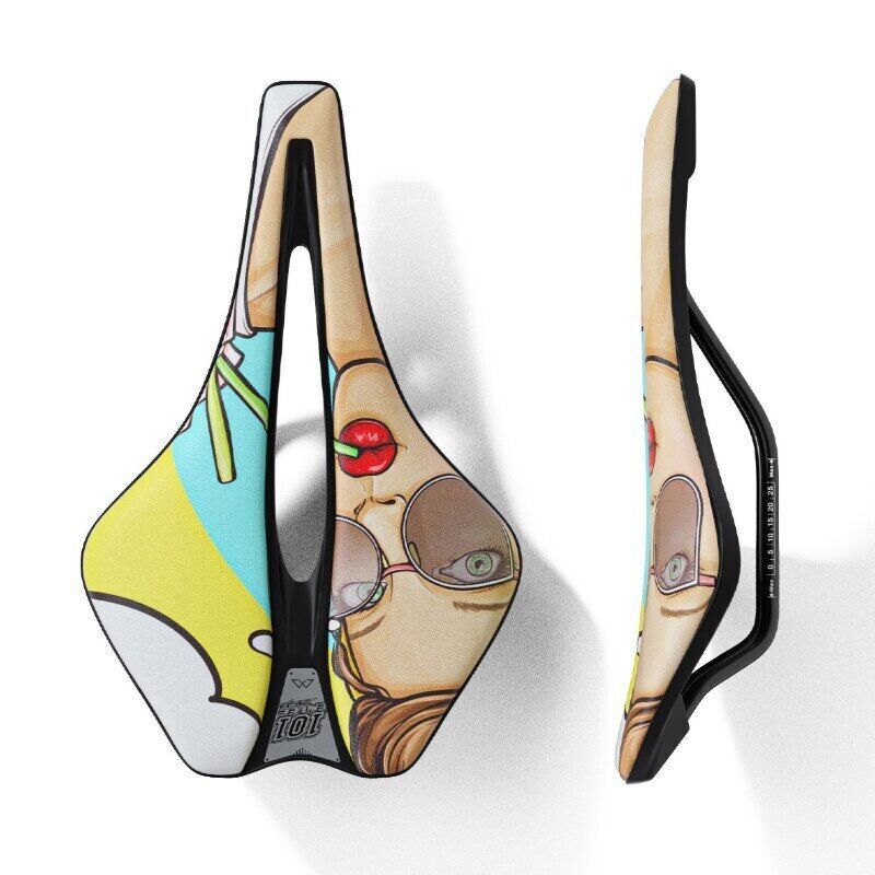 Bicycle Saddle Graffiti Printed Short Nose Bike Seat Ergonomic Cut Out