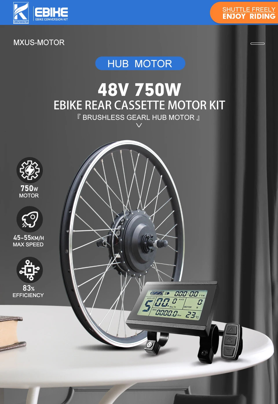 E-bike Conversion Kit 750W 48V Rear Cassette Brushless Gear Hub Motor Wheel