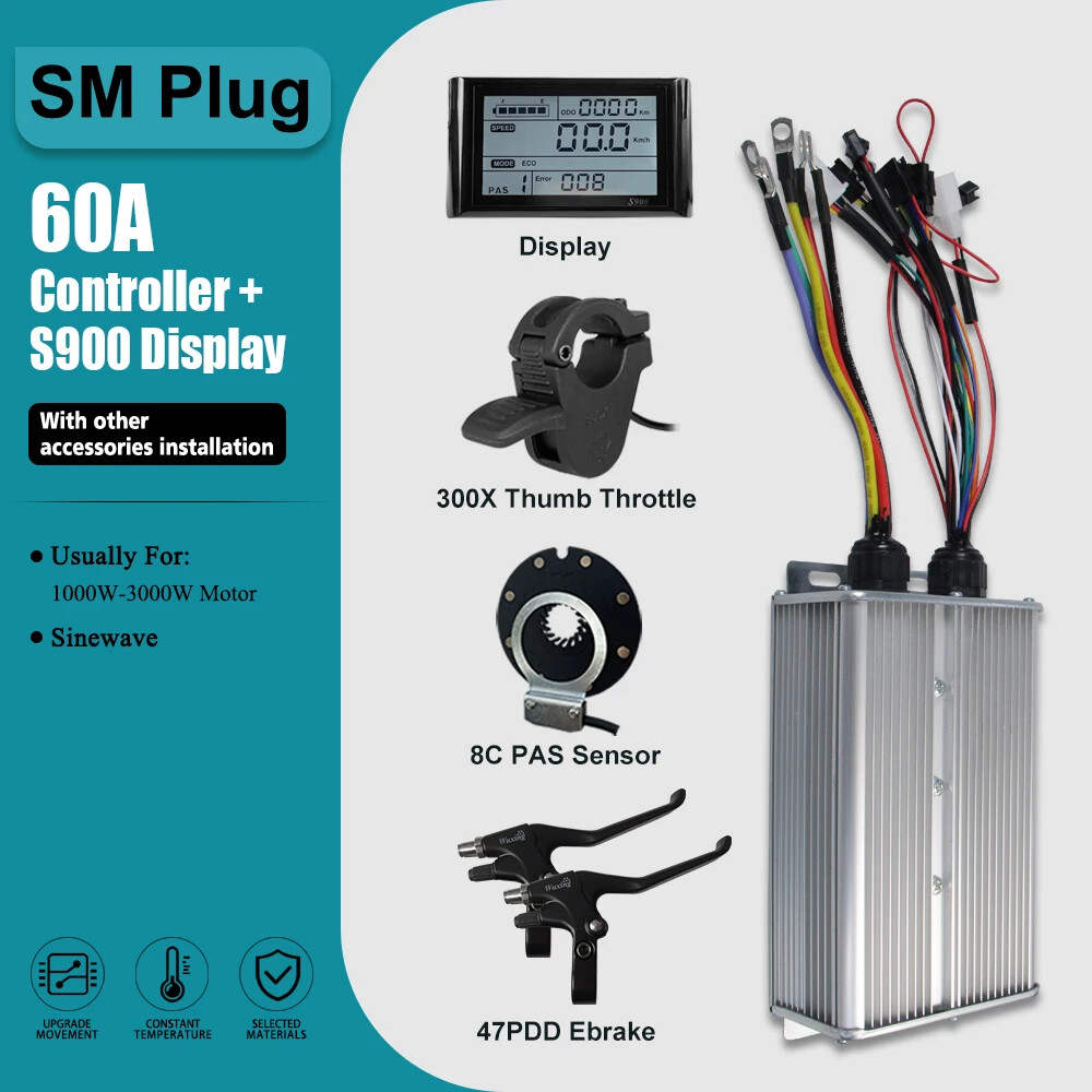 E-bike Three-Mode Controller Sine Wave with LCD Display 250-3000W Motor 17-60A