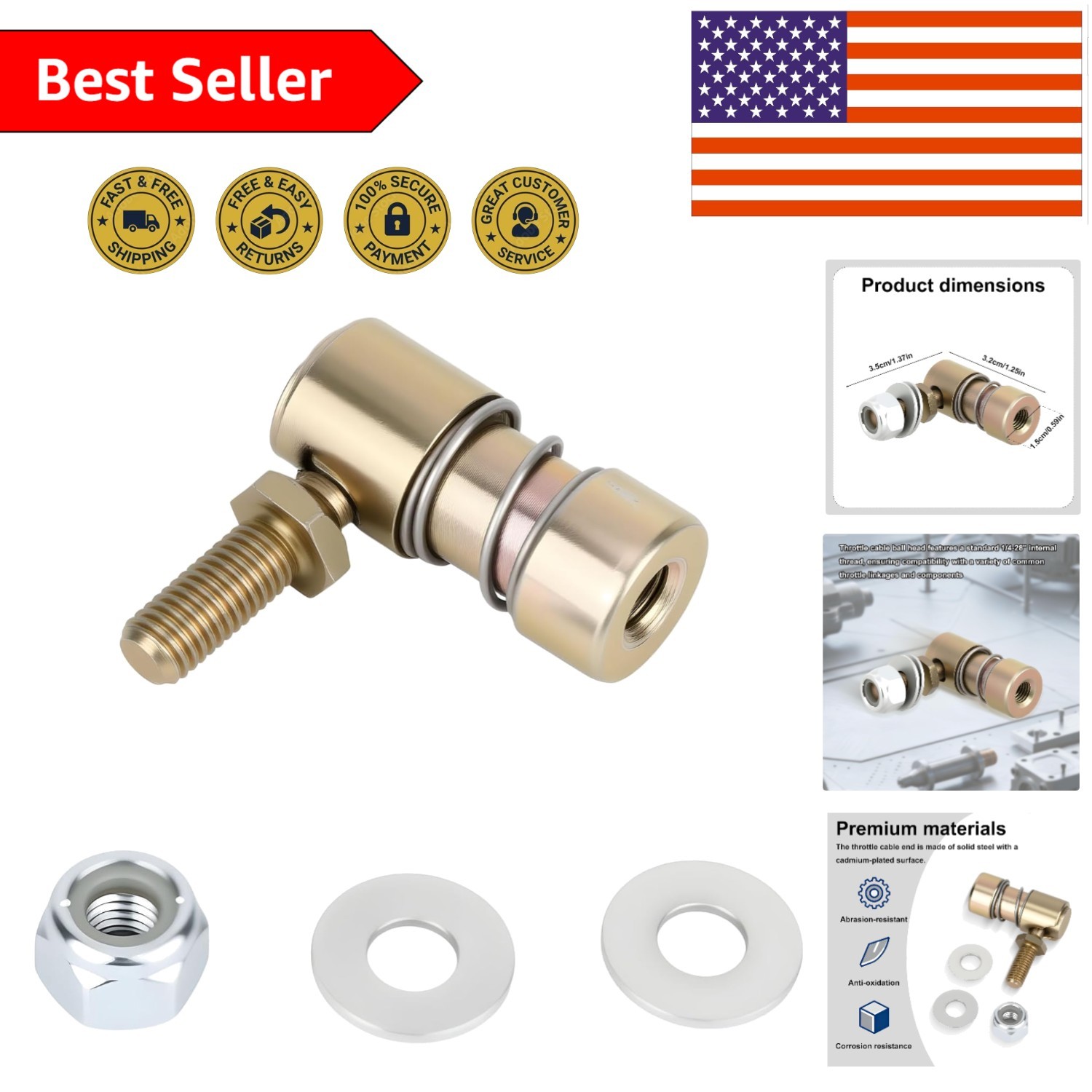 1/4-28″ Quick Release Throttle Cable Ball Joint – Durable Steel Component