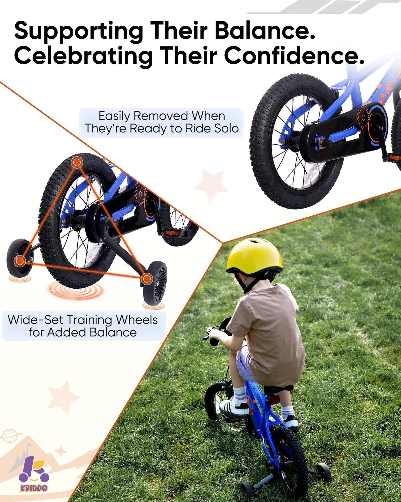 Kriddo 14-16 Inch Kids Bike For Ages 38 Boys And Girls Bicycle Removable