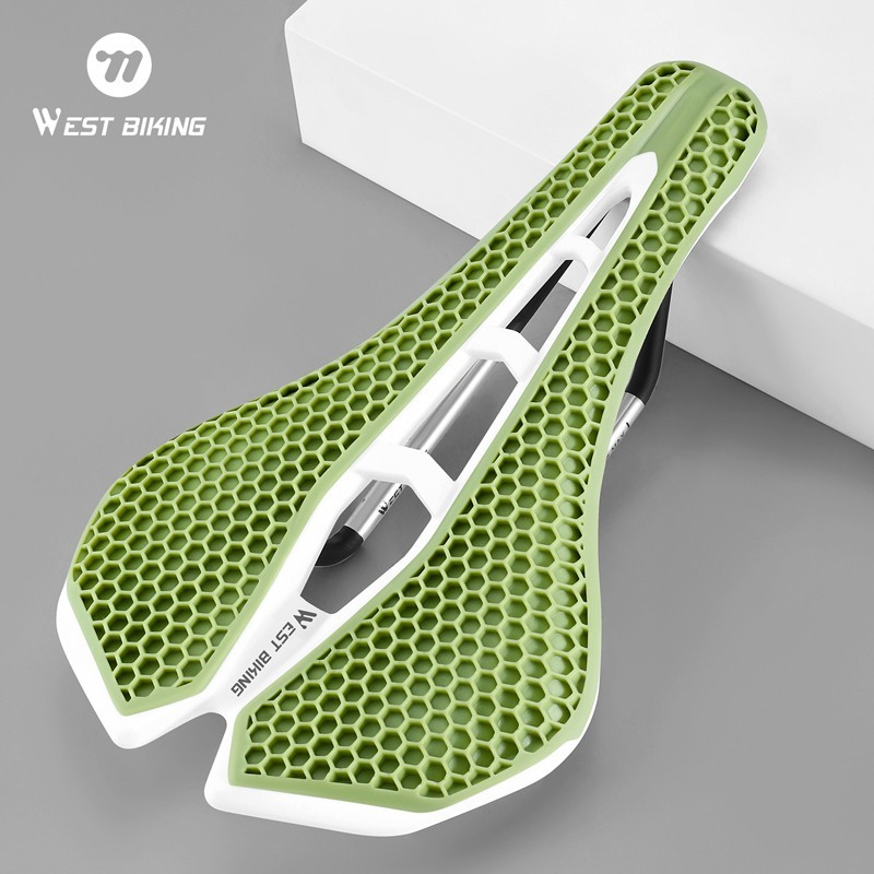 WEST BIKING Bicycle Saddle 3D Honeycomb Hollow Racing Bike Seat Cushion Green
