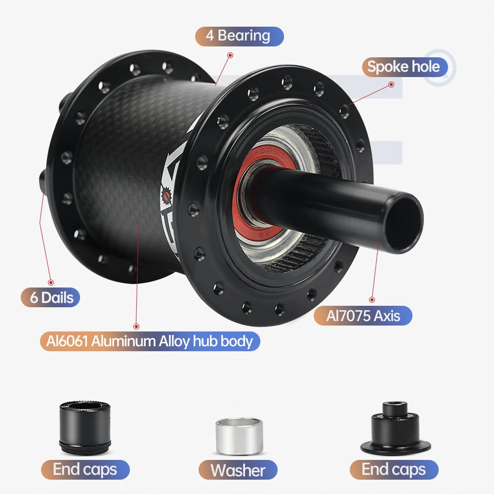 Carbon Fiber 6 Pawls 114 Clicks Mountain Bike Hub Lightweight Bike Hubset 8-12Ｖ