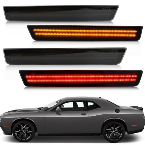 Smoked Lens LED Side Marker Lights Kit Front & Rear 15-23 Challenger Amber