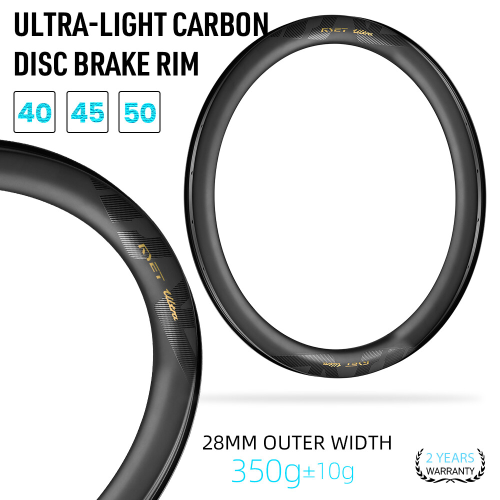 RYET Ultralight Carbon Disc Road Rim 40/45/50mm 28mm Tubeless 24H 350-375g 700C