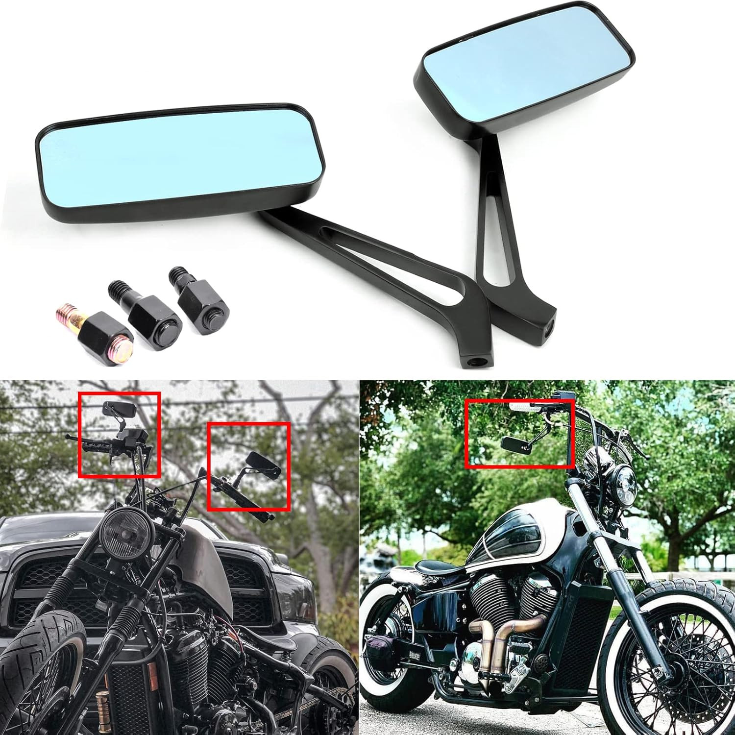 8Mm/10Mm Black Rectangle Motorcycle Rear View Side Mirrors Compatible with Honda