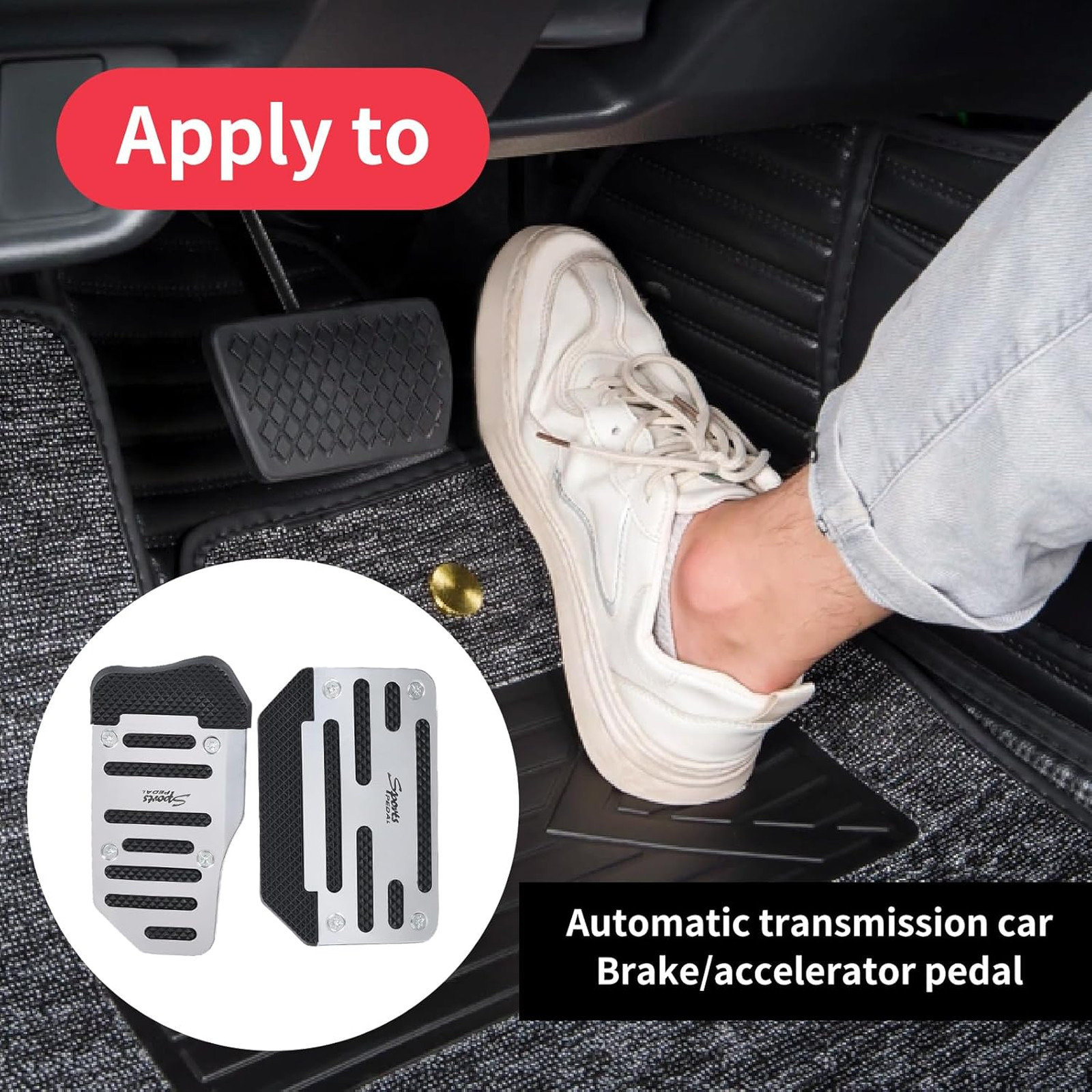 1 Pack 2 White Non-Slip Car Pedal Pad Kit, Premium Aluminum Alloy Brake Pedals