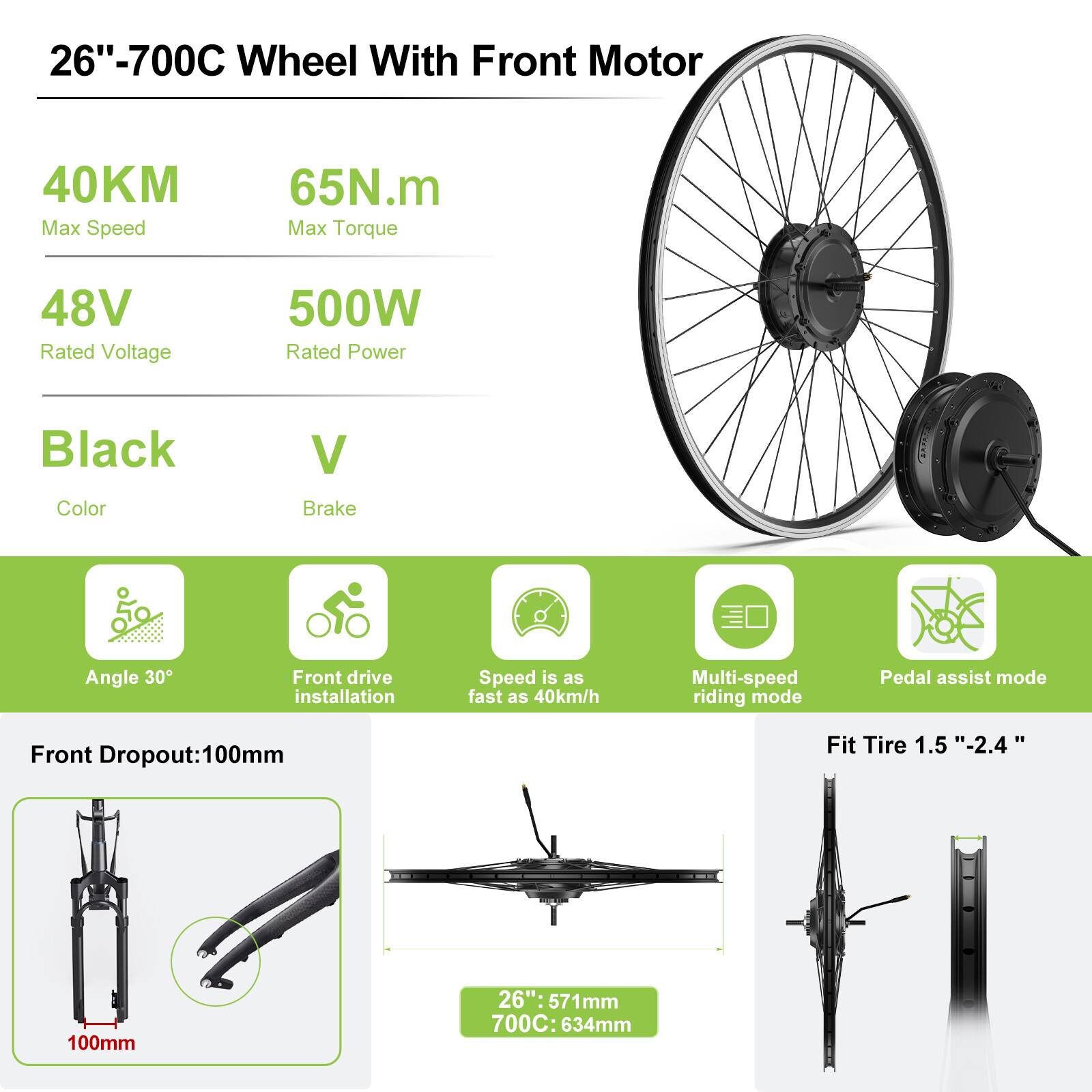 BAFANG 1500W 700C 48V eBike Conversion Kit FRONT Wheel Hub Motor w/ LCD Display