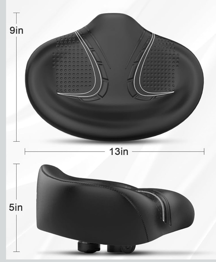 BLUEWIND Noseless Oversized Bike Seat, Memory Foam, 2X As Large, Fits Most Bikes
